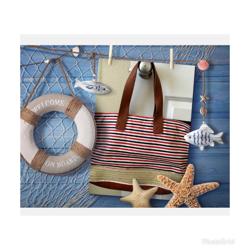 Aldo Horizontal Red & blue stripe summer tote bag